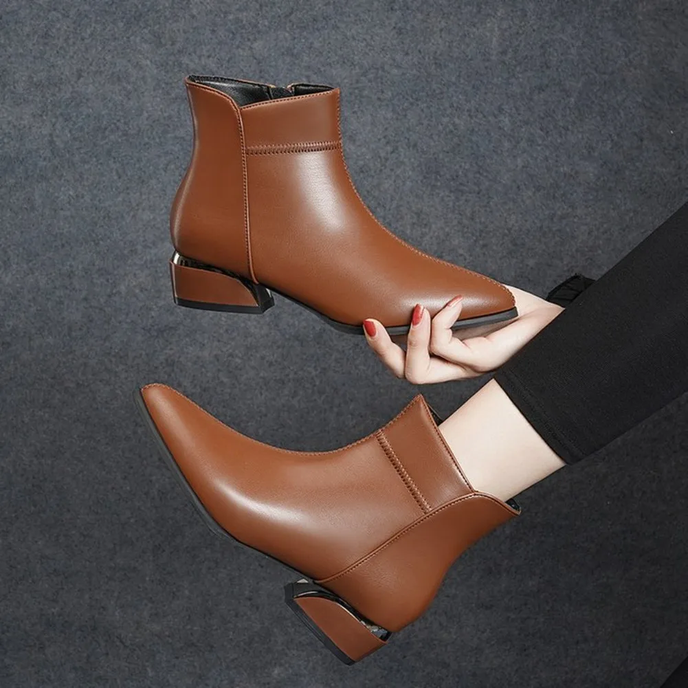 2026 Neue Damenstiefel Mode Lässige Lederstiefel Spitze Formelle Büroschuhe für Frauen Reißverschluss-Knöchelstiefel – Detail 24