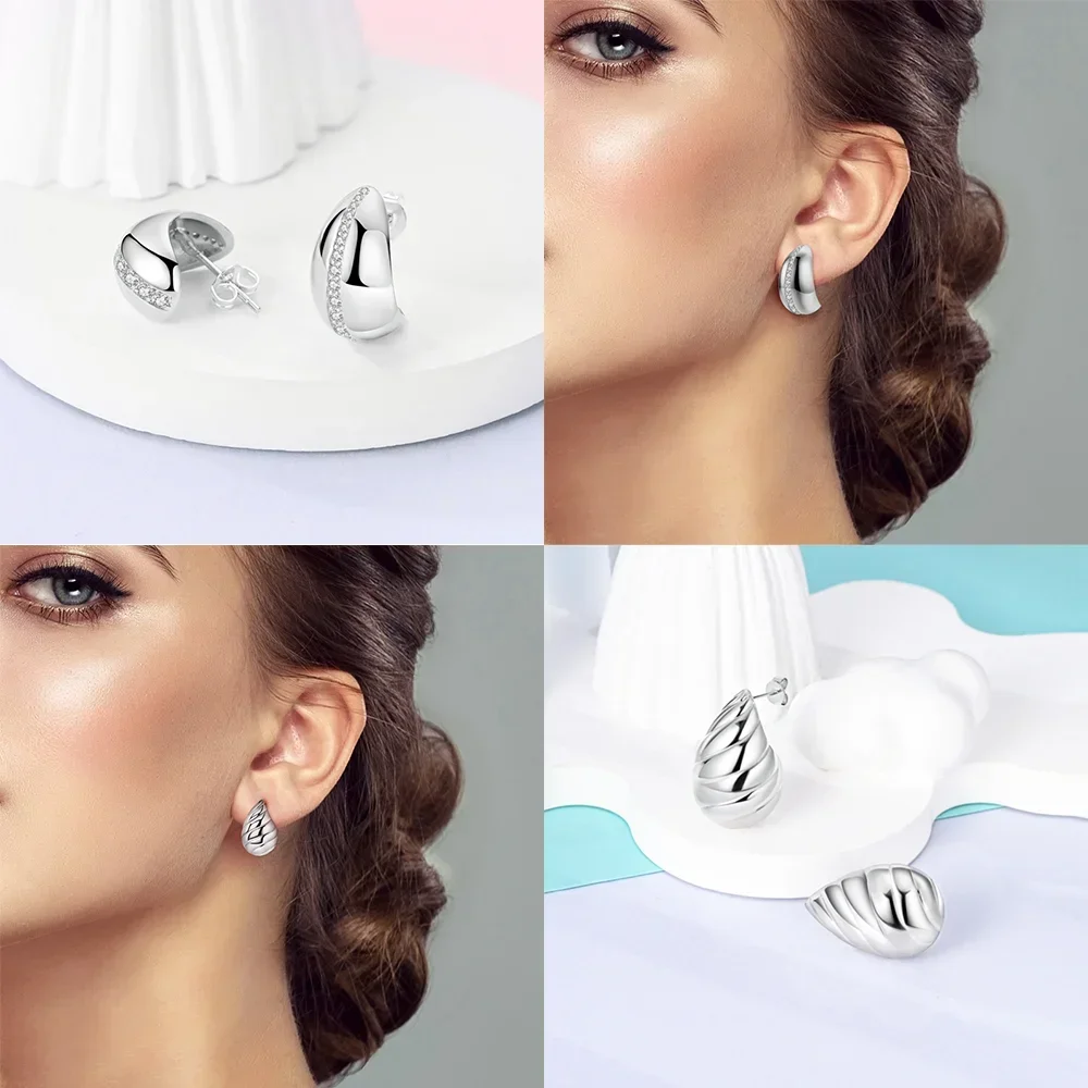 925 Sterling Silver Teardrop Textured Women's Hoops Earrings Fit Earring Women Drop Earring For Anniversary Wedding Jewelry Gift