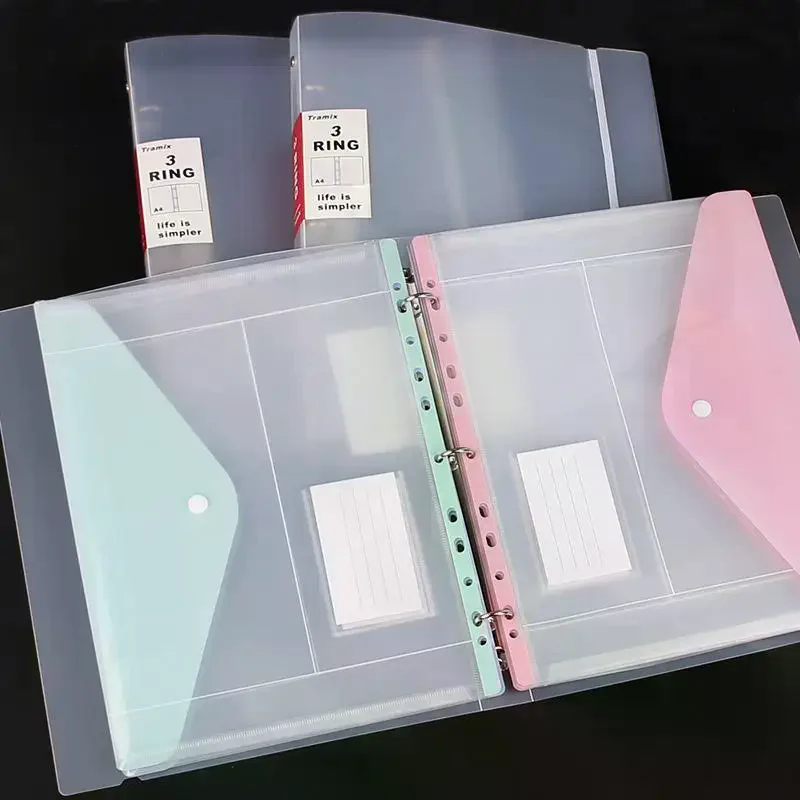 Transparent Loose-leaf File Bag High-Capacity File Organizer Binder Pockets Button Close Business Document Pouch Stationery