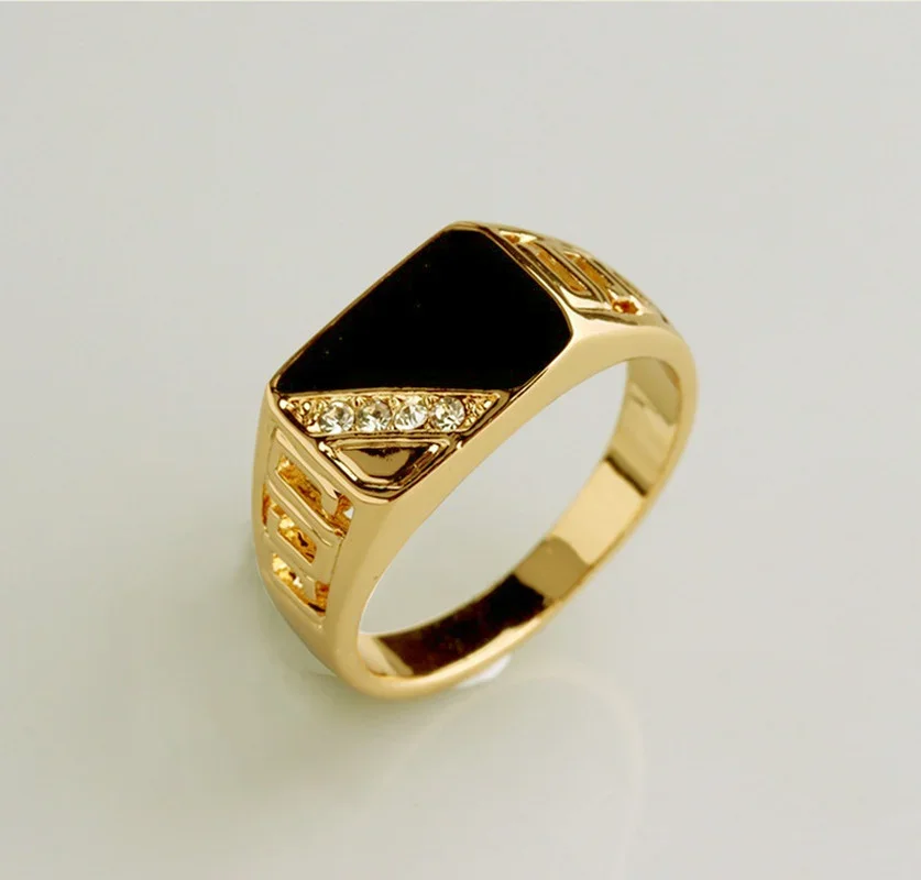 Classic Ring Mens Rings Punk Black Square Fashion Mens Ring Surface Pattern Fashion  Rings for Men Gold Color Ring Wholesale