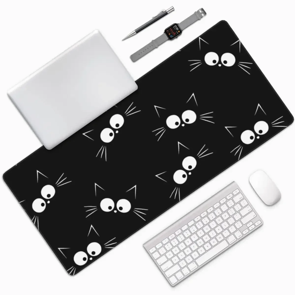 Bonito gato preto padrão grande mouse pad teclado do computador mouse tapete de jogos pc portátil tapete de mesa acessórios de escritório tapetes de mesa