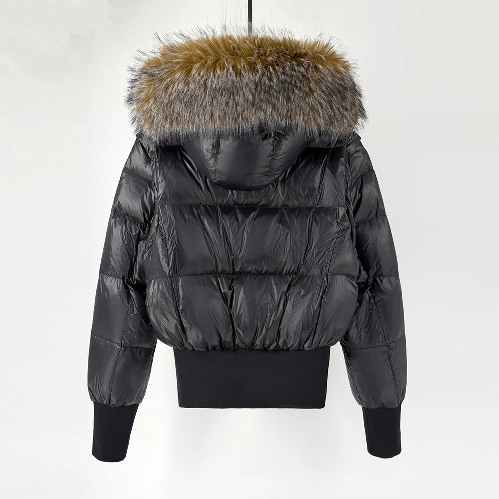 Detachable Sleeves Short-Length Slim-Fit Fur-Collar Women's Hooded Down Jacket Commuter Warmth Down Jacket 2025 Winter New Y2k