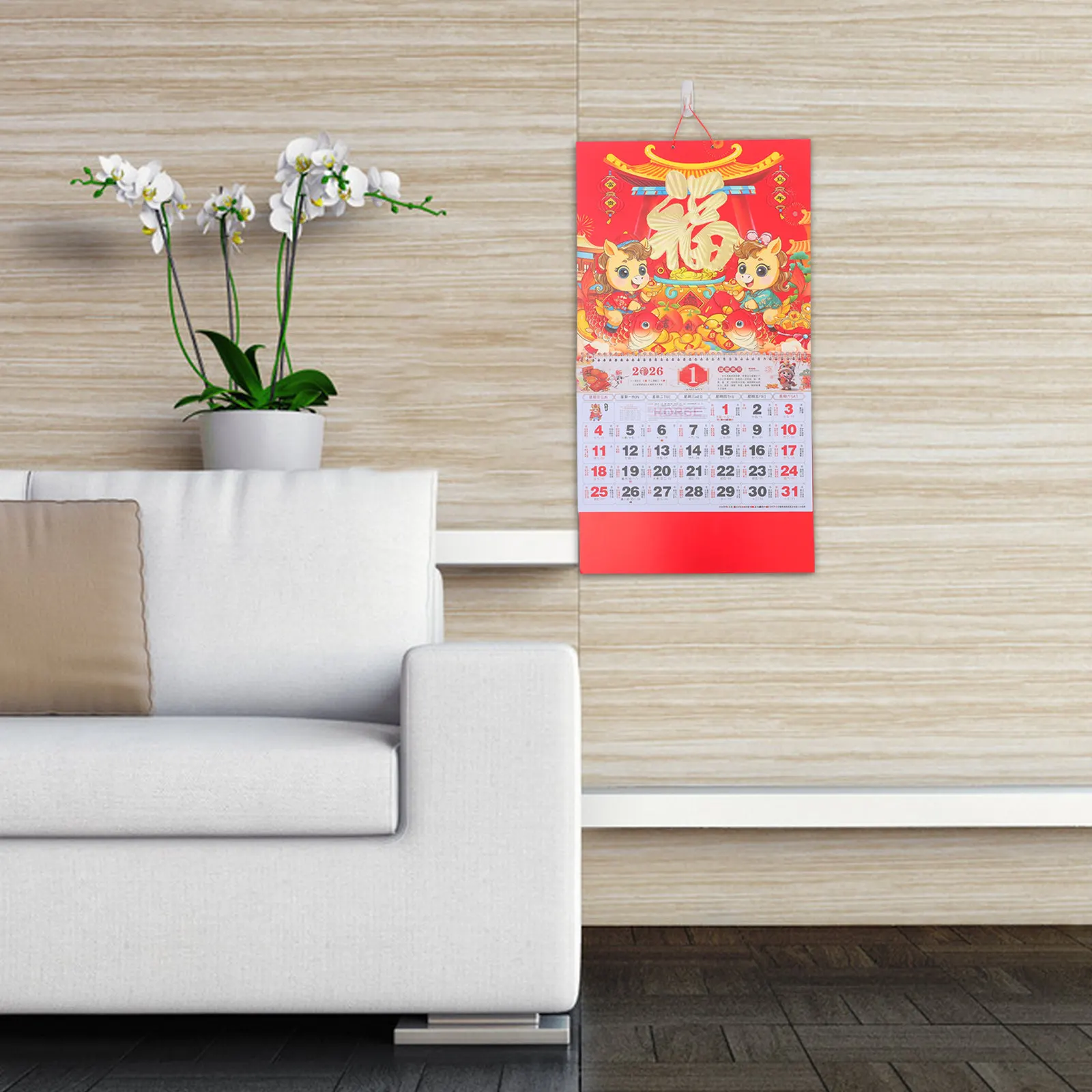 

Настенный китайский традиционный календарь-планировщик на 2026 год, отрывной, с указанием праздников разных стран и лунных фестивалей