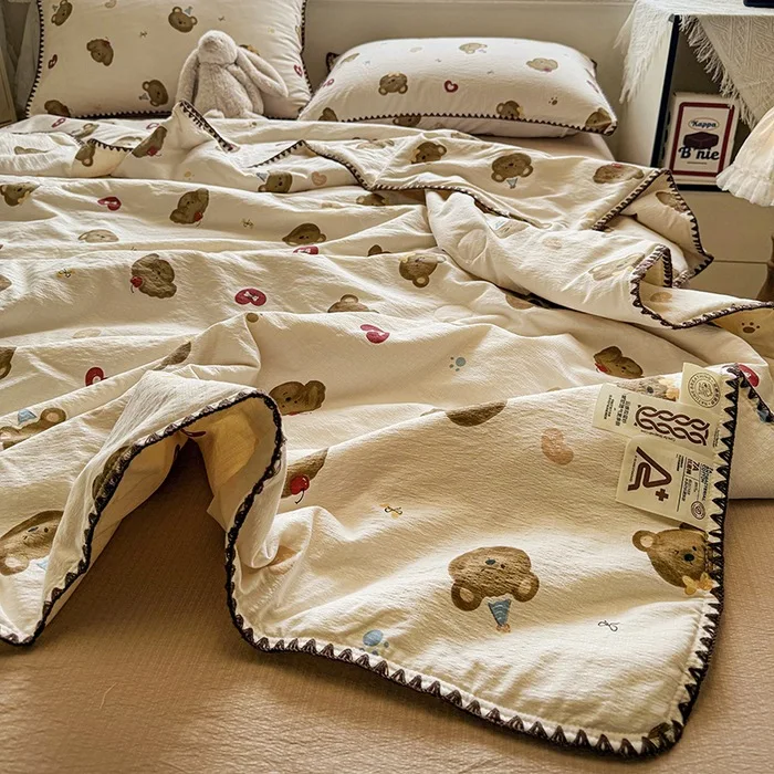 Printed Summer Quilt Lightweight Queen Duvet Washable Single Double Bed Blanket Soft Skin-friendly Air Conditioner Comforter