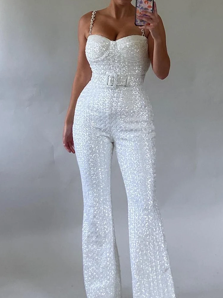 

Temperament Solid Color Sequins Rompers Trendy Lady Backless Bodycon Commute Playsuits Hot Girl Sleeveless Slim Halter Jumpsuits