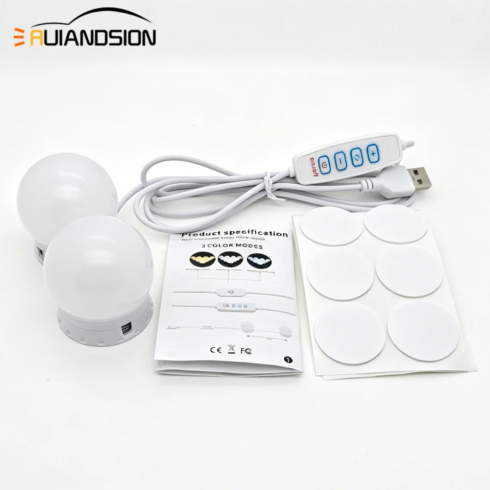 USB Makeup Mirror Lights Vanity Mirror Lamp 3 Color Temperature Stepless Dimmable Hollywood Mirror Light with 1.76M Cable