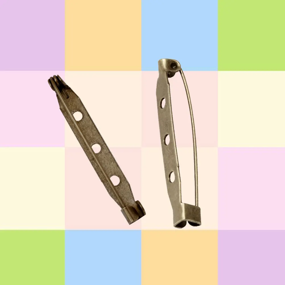 

200Pcs Safety Pin Alloy Brooch Pin Backs Bronze 4Cm Three Holes Bar DIY Crafts Sewing Badge Corsage Clasp Brooch