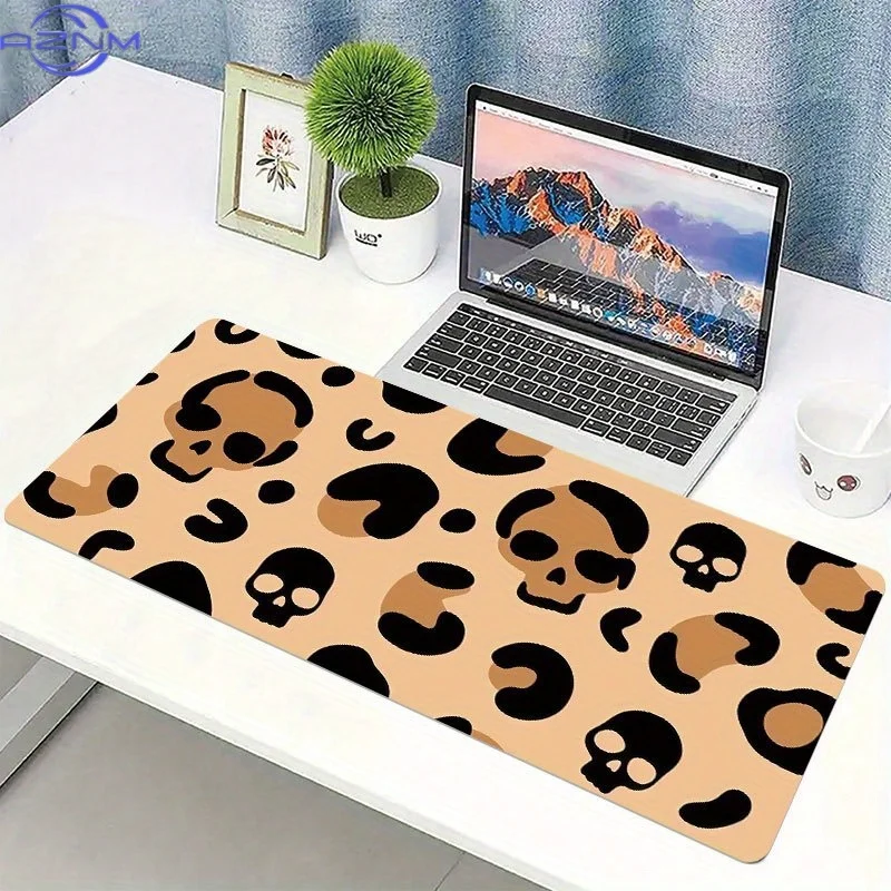 XXL Leopard Print Skull Design Mouse Pad - Non-Slip Rubber Base, Smooth Surface, Premium Quality Desk Mat for Office & Home, Hal