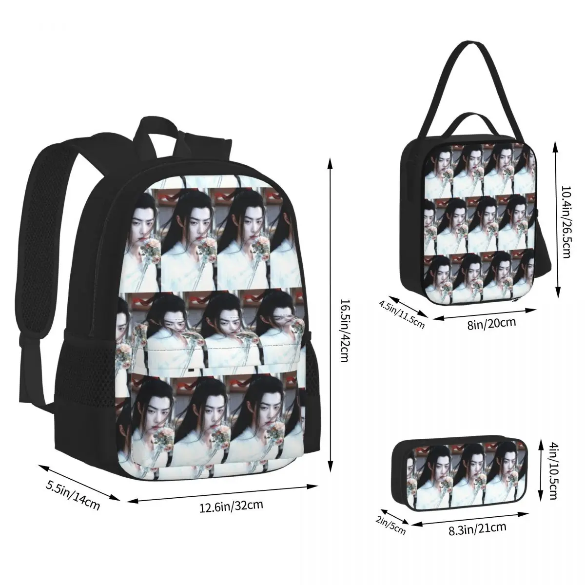 Xiao Zhan Backpacks Boys Girls Bookbag School Bags Children Rucksack Lunch Bag Pen Bag Three-Piece Set