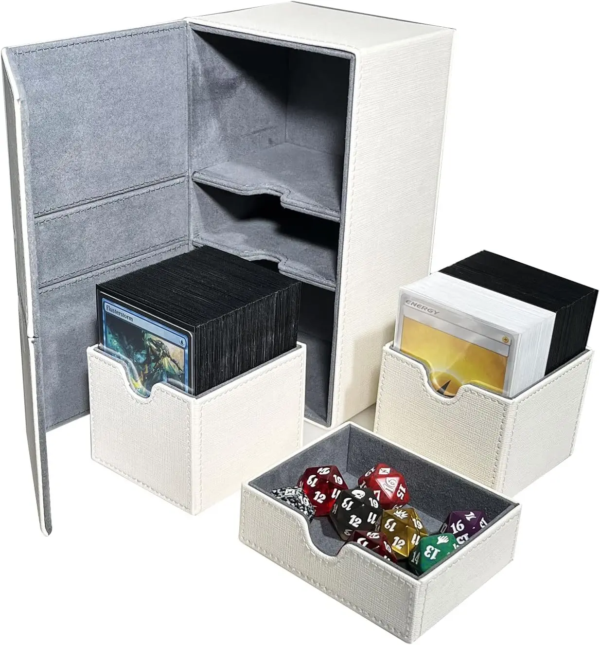 Sideloader Double Deck Box for 200+ Double Sleeved Cards Designed for Board Game Trading Card with Toploading Tray and Dice Tray