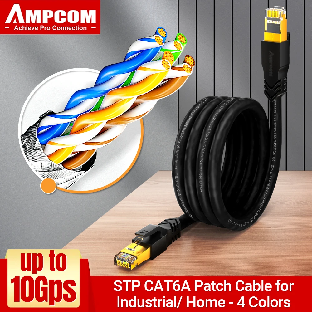 AMPCOM cat6a Ethernet Cable, Internet Network LAN Patch Cords, High Speed Computer Wire Rj45 Connectors for Router Modem