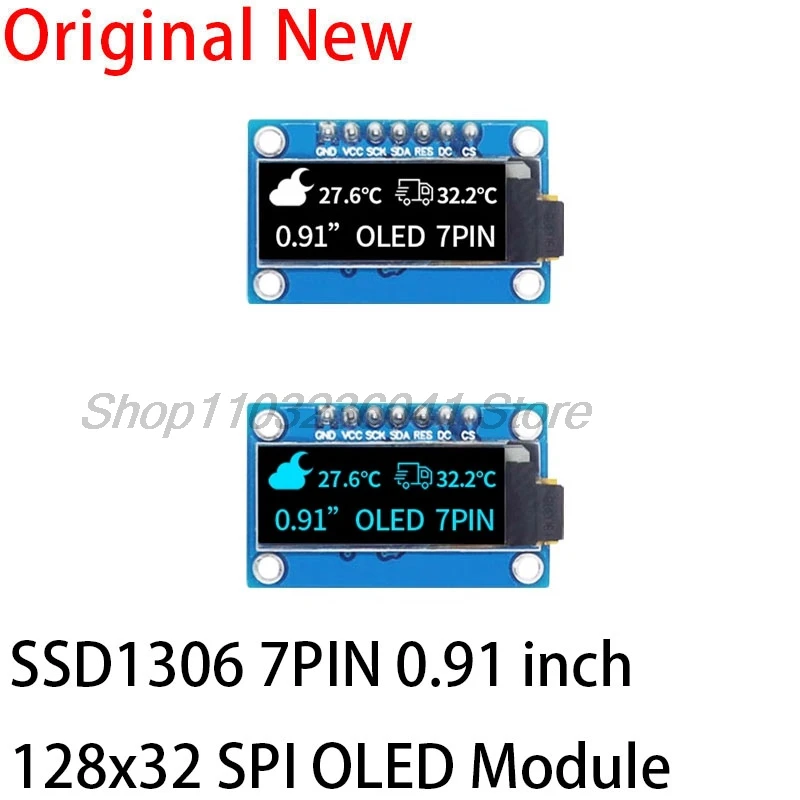 SSD1306 7PIN 0.91 inch 128x32 SPI OLED Module 0.91" OLED Display Module White Blue OLED Screen Board For Arduino