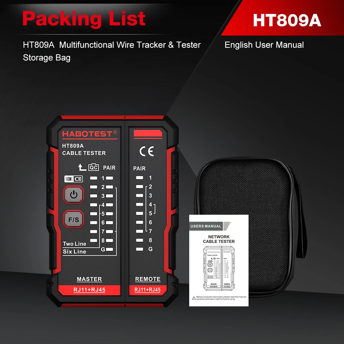 HABOTEST Kabeltester HT809A RJ45 RJ11 Ethernet-Leitungsfinder CAT5 VFL Glasfaser-Fehlerdetektor mit Geräuschunterdrückung – Detail 17