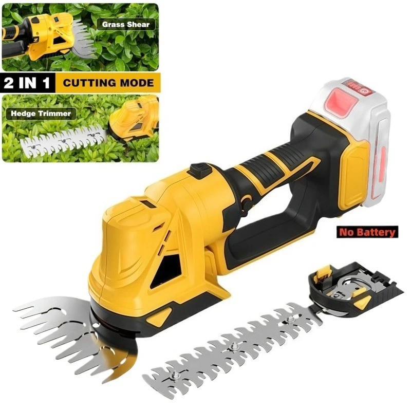 2-in-1 Cordless Electric Hedge Trimmer & Grass Cutter - Brushless Pruner Fits DeWalt 20V Battery, Practical Garden Power Tool