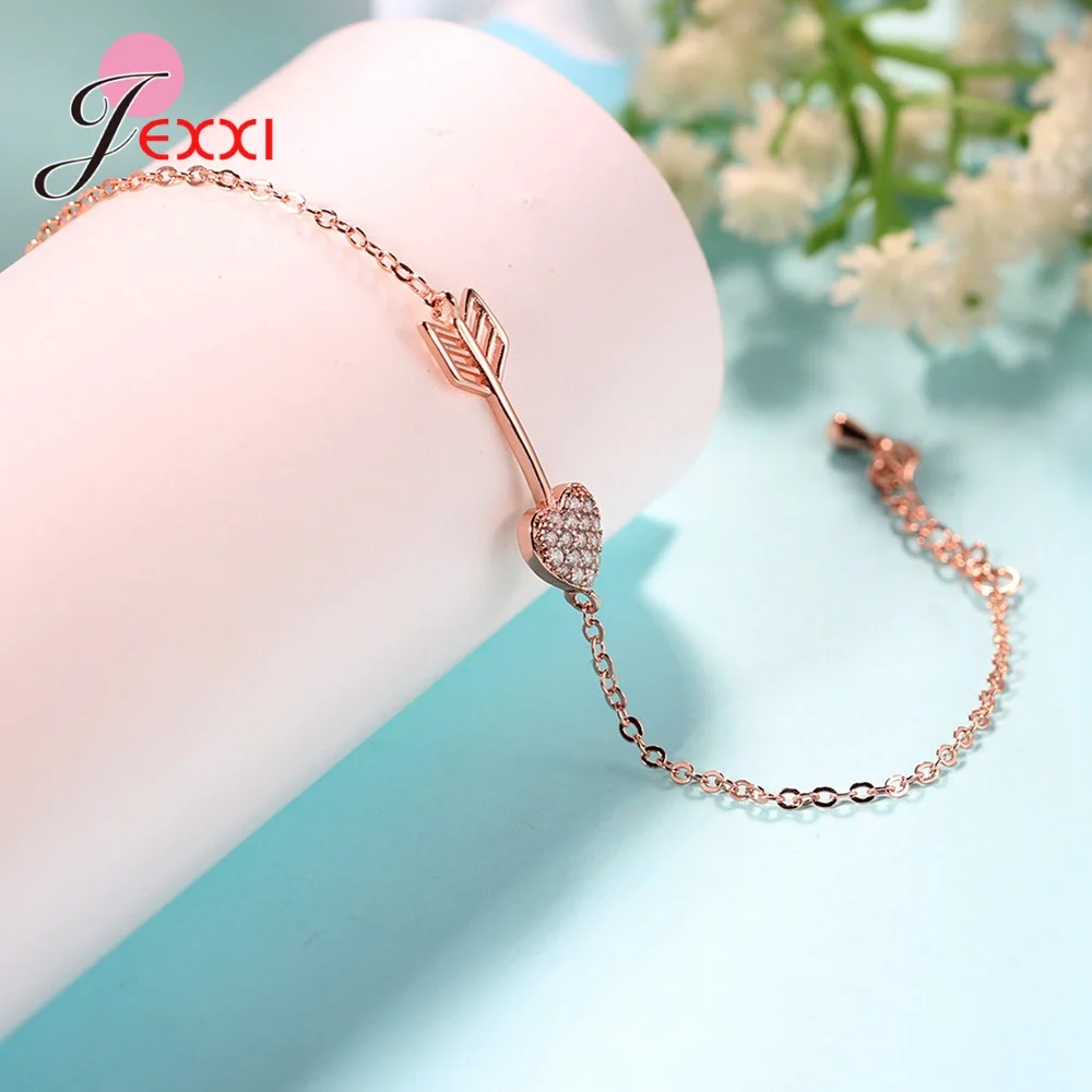 925 Sterling Silver Jewelry Women Bracelet Cubic Zirconia Rhinestone Heart Arrow Charm Bracelet Gifts For Birthday Party