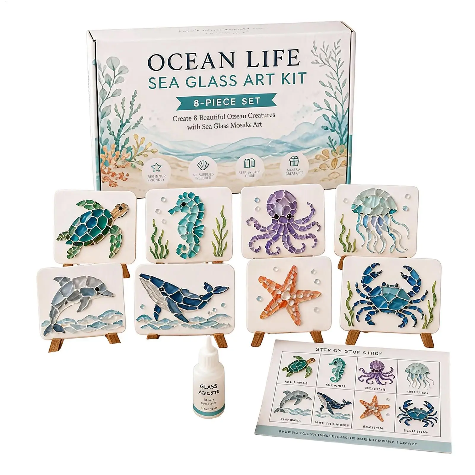 DIY Sea Glass Art Kit Sea Creature Fun Educational Animal Shaped Crushed Glass Art Ocean Inspired Colorful Glass Pieces Ocean