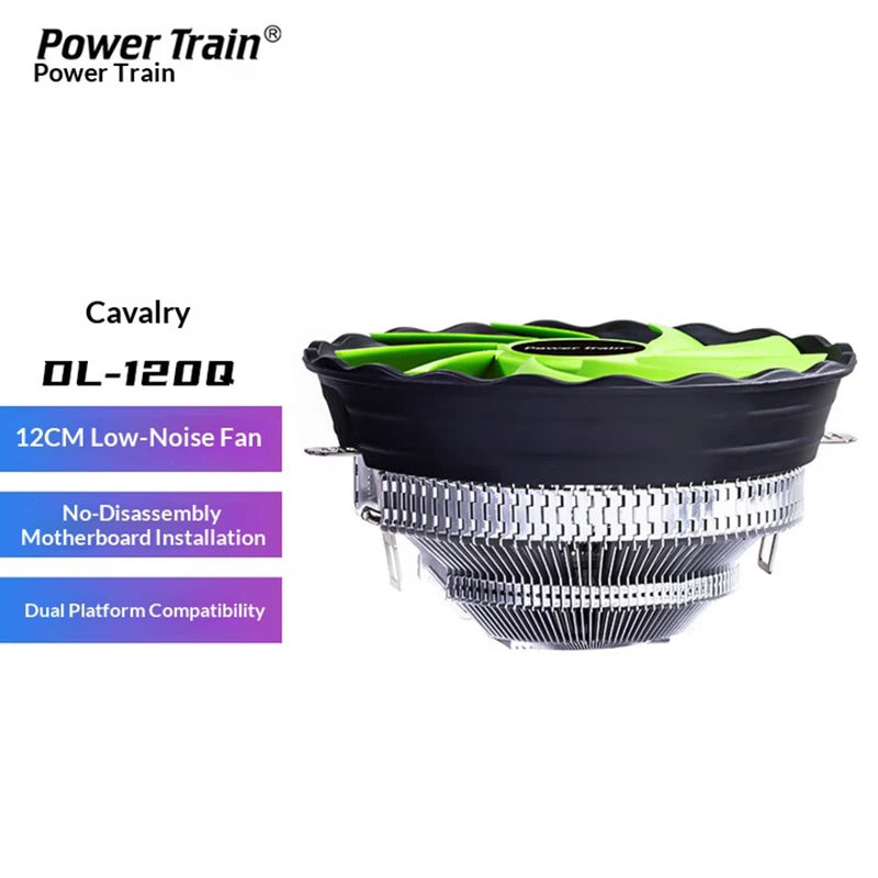 PowerTrain Armored DL120Q Under-Pressure CPU Cooler for Desktop Computer Mainframe Fan 115X/1200/1700/AM4/AM3/AM2/FM2/FM1