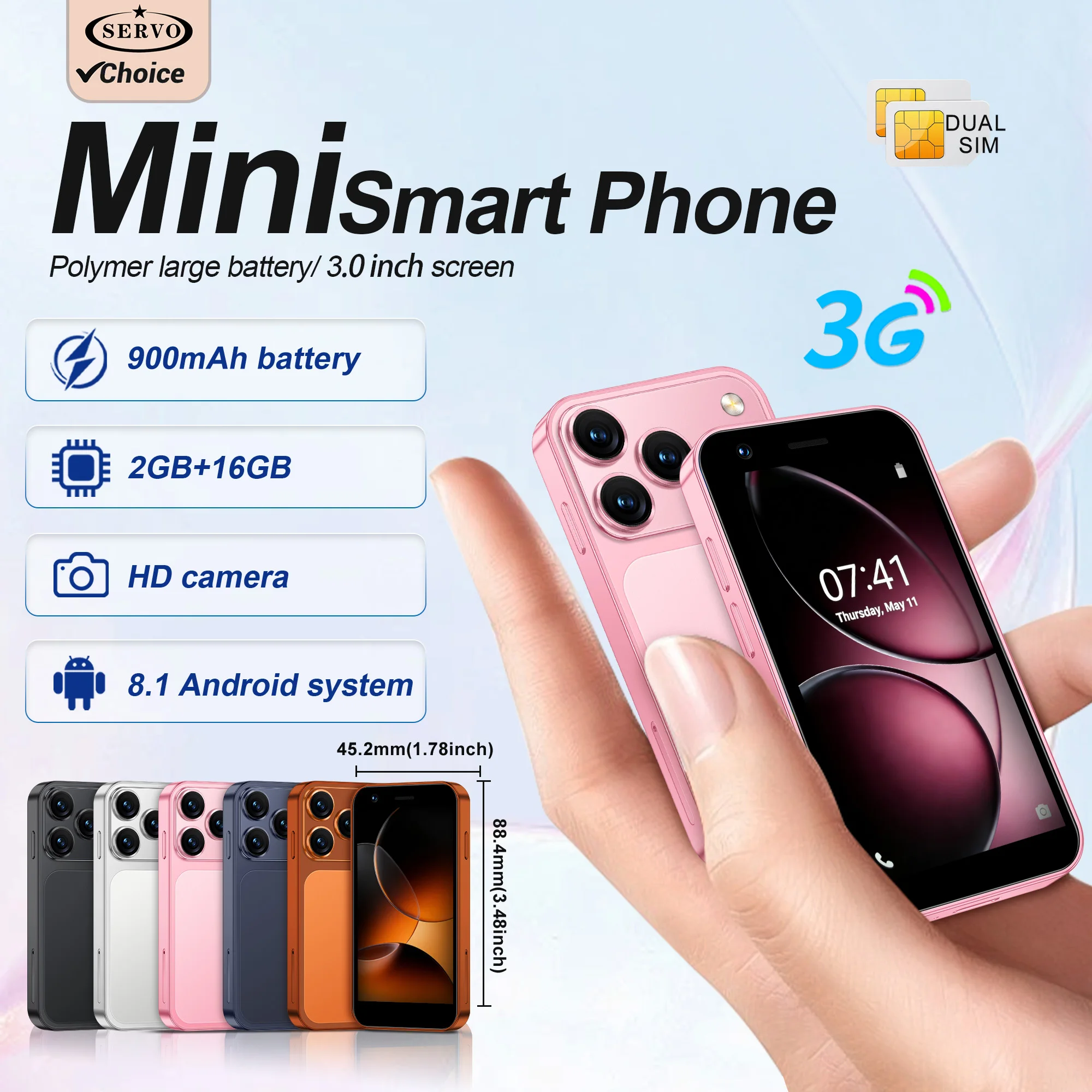 SERVO 18SE MINI Android Smartphone 3G WCDMA Dual SIM Card 2GB+16GB Play Store Face Unlock GPS WiFi Hotspot 3.0