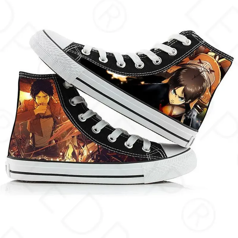 Anime Print Canvas Shoes, tênis de cano alto, Cosplay casual, Attack on Titan, Eren Jaeger, Shingeki No Kyojin, Cosplay