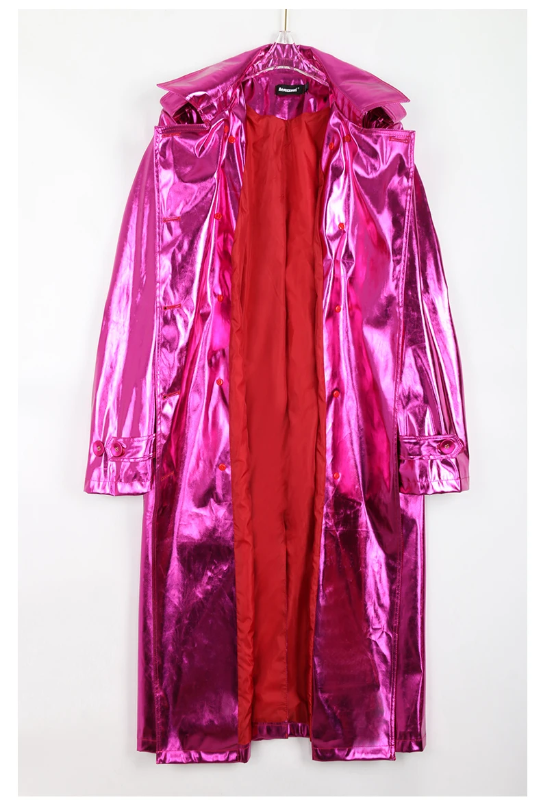 Nerazzurri Spring Autumn Long Shiny Reflective Patent Leather Trench Coat for Women Sashes Double Breasted European Fashion 2022