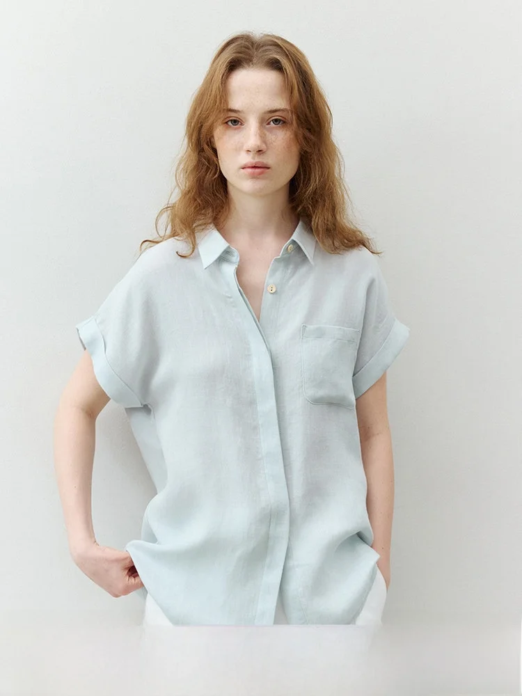 

� � Casual Versatile Loose Women's Shirt Summer Breathable Short Sleeve Pocket Detail Girl's Style Commute Friendly Top