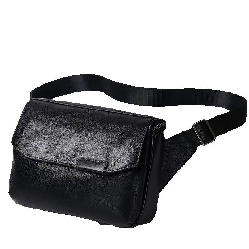Brust-High-End-Umhängetasche aus echtem Leder in Schwarz, trendige Mode, japanischer Stil, pflanzlich gegerbtes Rindsleder, Herren-Umhängetasche