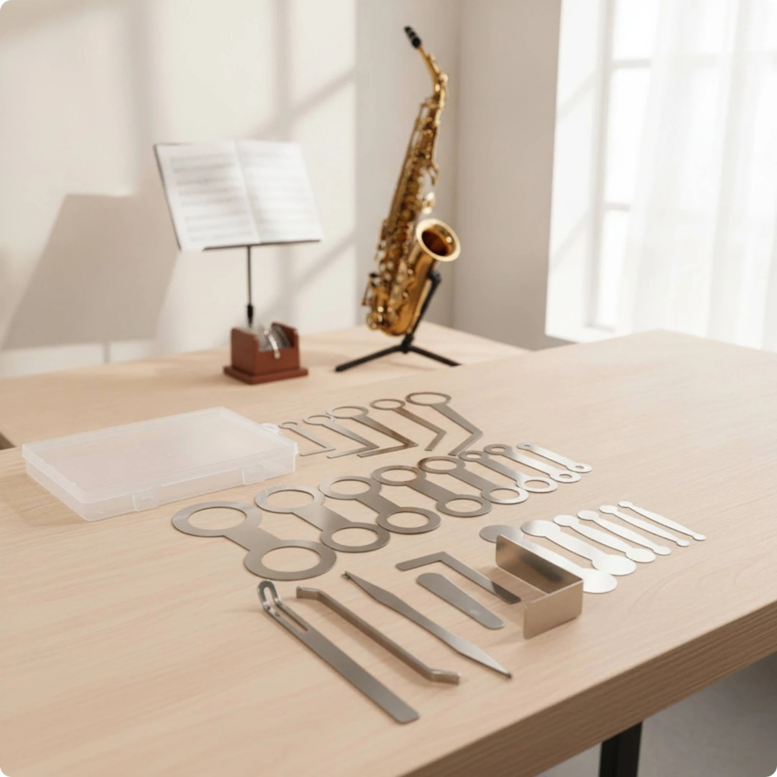 25 Pieces Saxophone Repair Tools with Case Flat Saxophone Pad Tool Pad Leveling Tool Silver-Toned Kit Portable