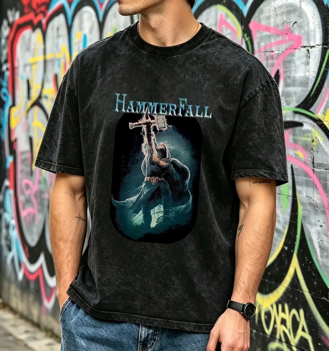 washed T Shirt hammerfall hammer high vintage Washed Stylish Top For Everyday Wear Stretched Soft streetwear fashion Unisex