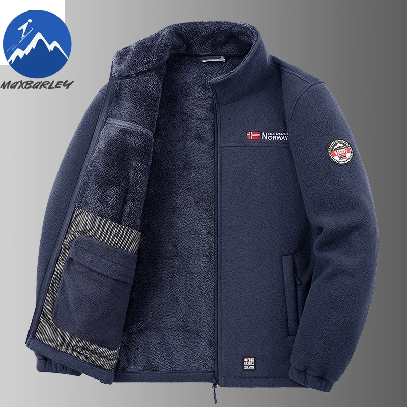 New Winter Men's Fleece Jacket Pockets Solid Color Casual Polar Jacket Cold-proof Warm Thickened Overcoat Plus Size Outwear 5xl