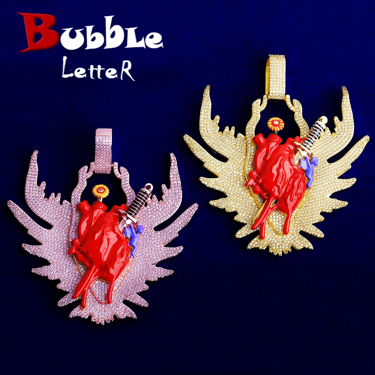 

Пузырьковая буква Iced Out Blood Organ Arrow Wing Ожерелье Кулон Colgante Rompecbookys Oro Blanco Хип-Хоп Ювелирные Изделия