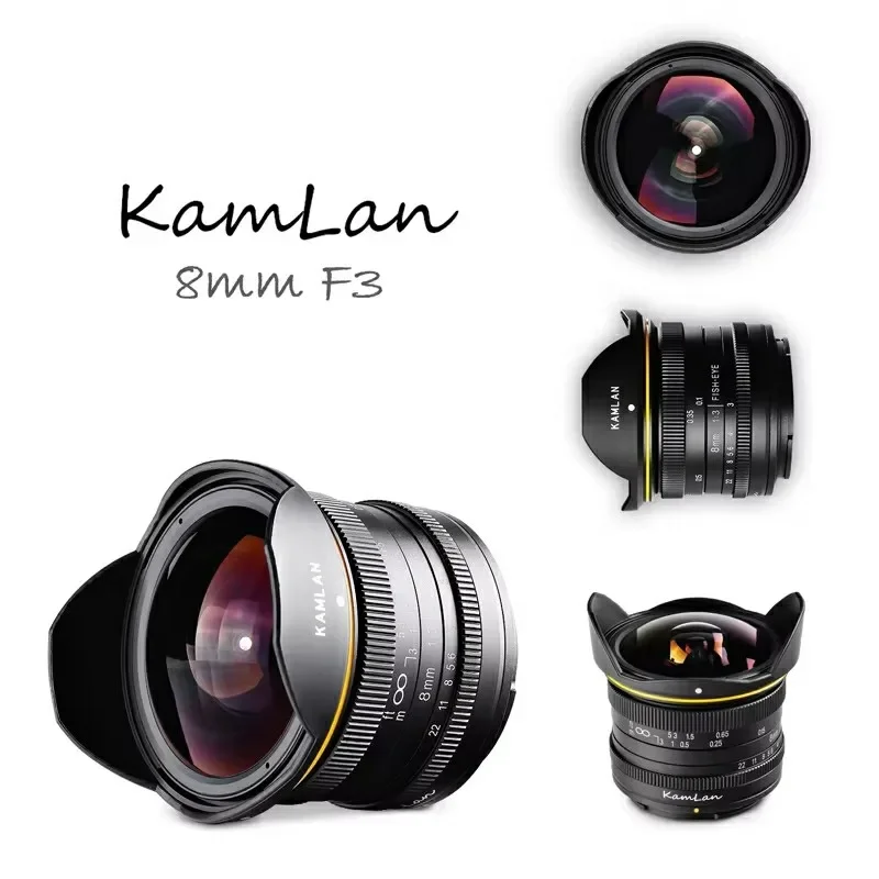 Kamlan 8mm F3.0 APS-C enfoque fijo gran angular lente Manual pura lente de cámara sin espejo para Canon Fuji Macro 4/3