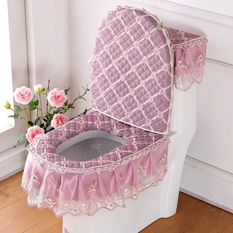 Toilet Decoration Three Piece Set Anti-stain Coat Style Public Restroom Zipper Anti Slip Soft Warm Toilet Seat Covers Toilet Mat