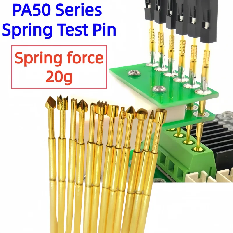 PA50 Series 20g Light Spring Force Elastic Force Spring Test Probe Test Pin Pogo Pin For PCB Test PA50-B P50-B Gold Plated Tip