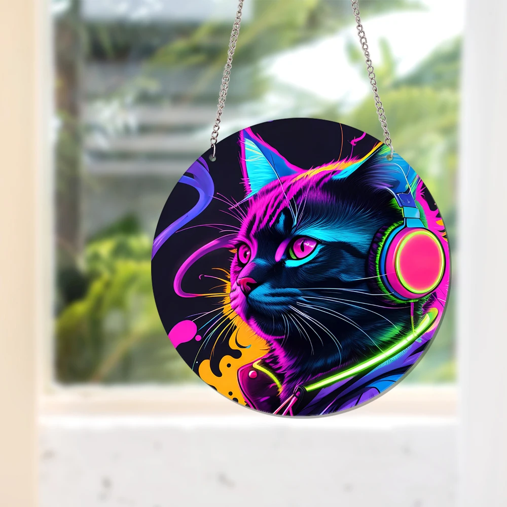 

1pc Cat colorful Suncatcher Window Hangings with Chain Stained Acrylic Panel Wall art Children Room Décor