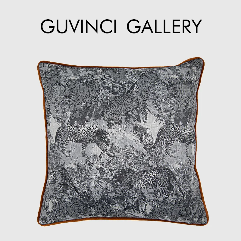 GUVINCI Toile De Jouy Jungle Animals Jacquard Throw Pillow Cover French Retro Luxury Cushion Case For Office Villa Hotel Lobby