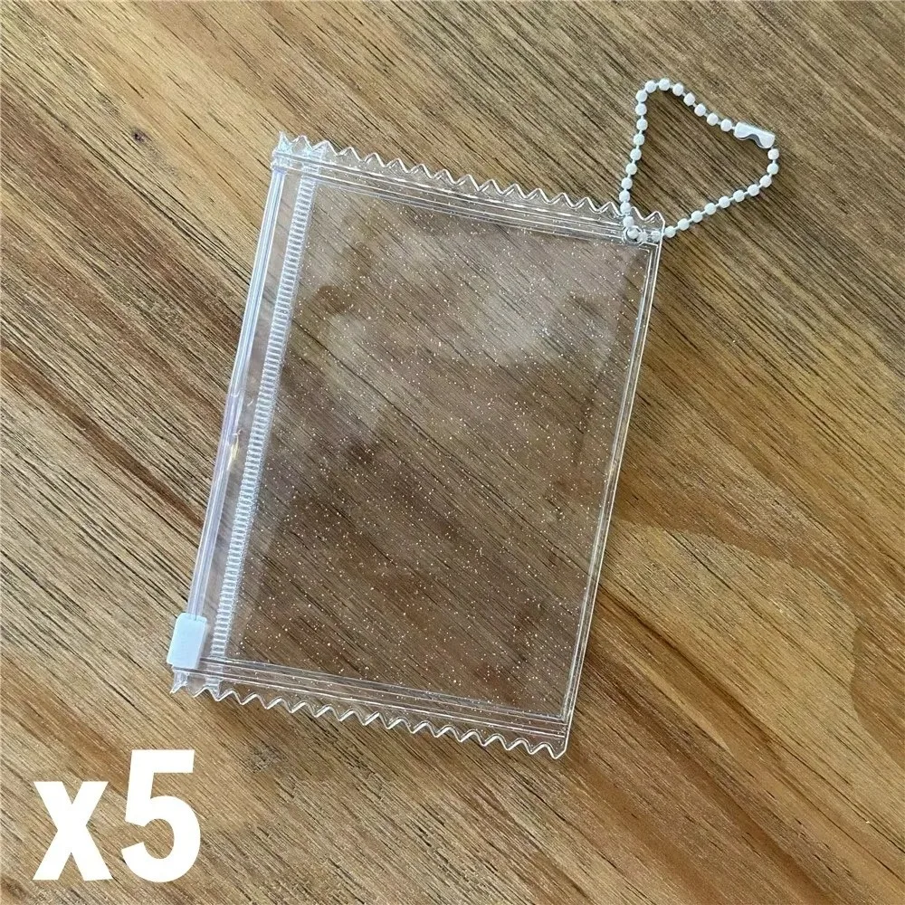 5PCS Clear Shining Card Sleeve Protector 3inch PVC Candy Zipper Photo Card Holder with Hanging Chain ID Card Holder