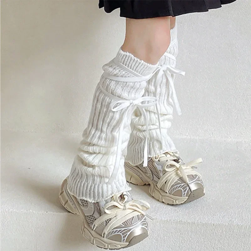 Korean Sweet Kids Lace Leg Warmers Knitted Foot Cover Children Girls Lolita Style Solid Autumn Winter Elastic Tube Socks