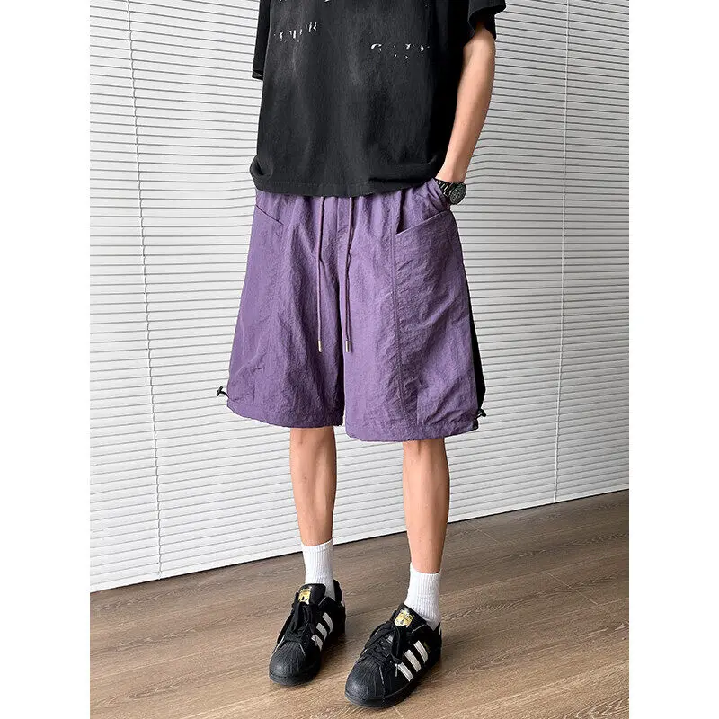 

Мужские быстросохнущие шорты-карго с эластичной резинкой на талии и шнурком, свободный крой, однотонная рабочая одежда с большим карманом, повседневные короткие брюки M-5XL