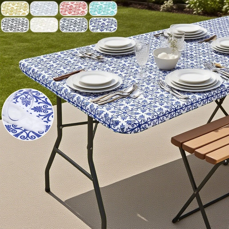 

Outdoor Rectangle Table Cover Modern Simple Style Picnic Camping Waterproof Tablecloth Elastic Edge Desk Decoration Dustproof 블보