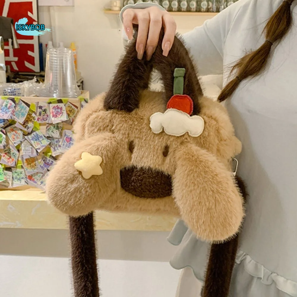 

Cute Kawaii Puppy Handbag Fluffy Soft Dog Crossbody Bag Japanese Style Lovely Stuffed Animal School Bag Girls