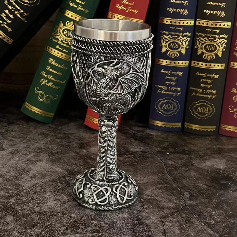 

Silver Dragon resin wine cup, stainless steel coffee cup, creative 3D three-dimensional tall cup, room decoration