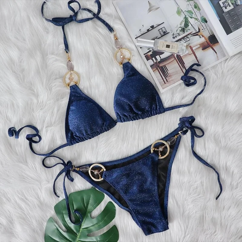 

Bikini Handmade Beaded Swimsuit Crystal Two-Piece Women's Swimwear