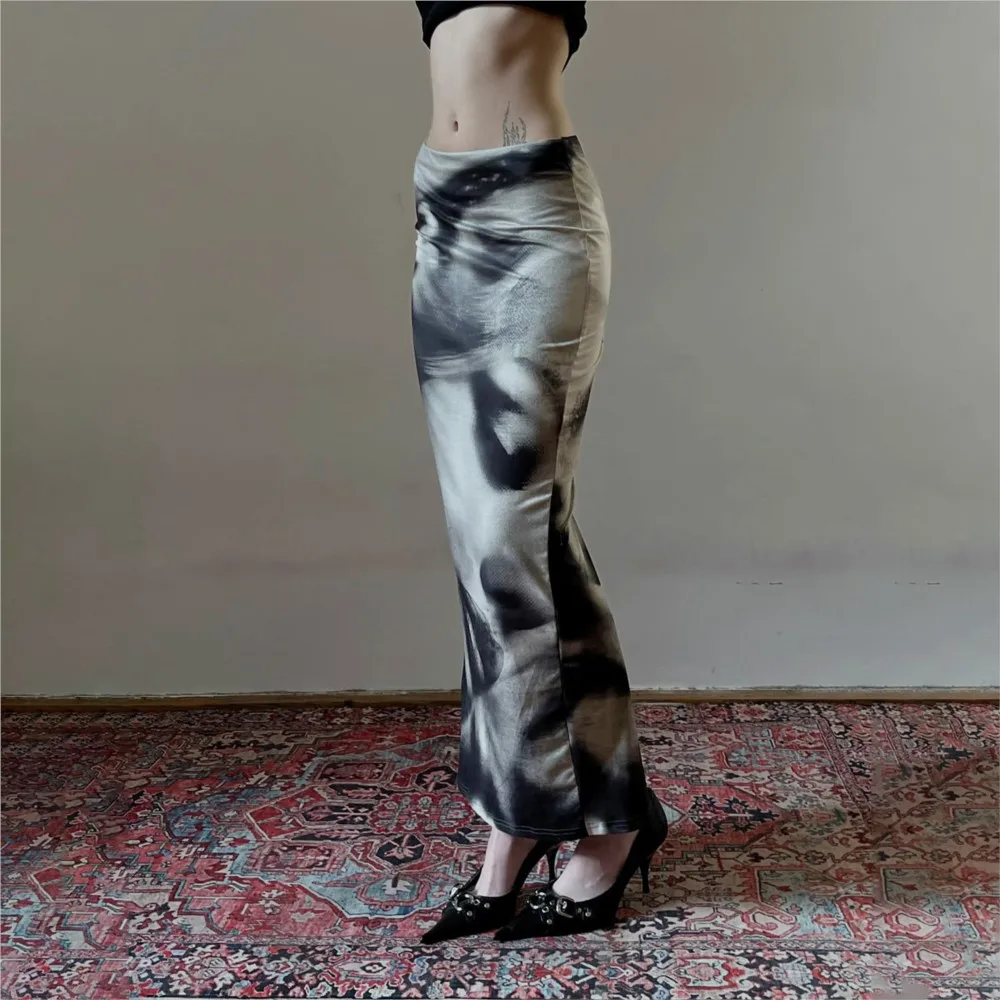 Abbigliamento da donna Elegante gonna lunga stampata Pacchetto anca Vita bassa Slim Sera Temperamento festa Tutto-fiammifero Stile semplice Alla moda