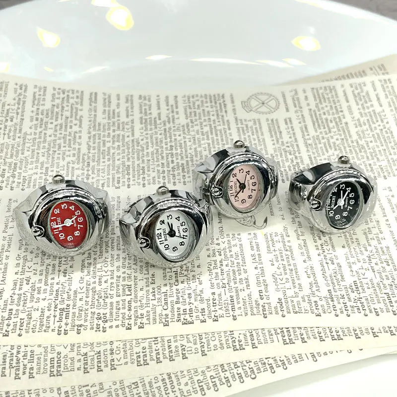 Retro Mini Finger Watch Rings Neutral Elastic Strap Alloy Shell Watch Couple Rings Jewelry Clock Quartz Watch Ring Punk Vintage