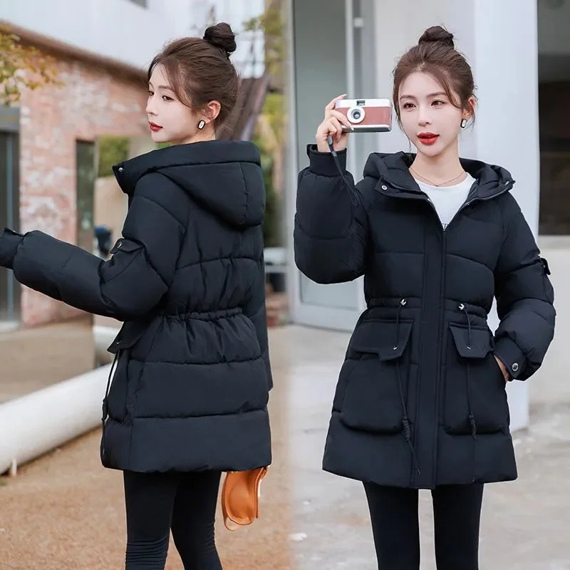 Daunen jacke mit Baumwoll polsterung für Damen Long Winter Neue schlanke Oberbekleidung mit Kapuze koreanischer Daunen mantel Damen Parkas Fashion Tide Tops