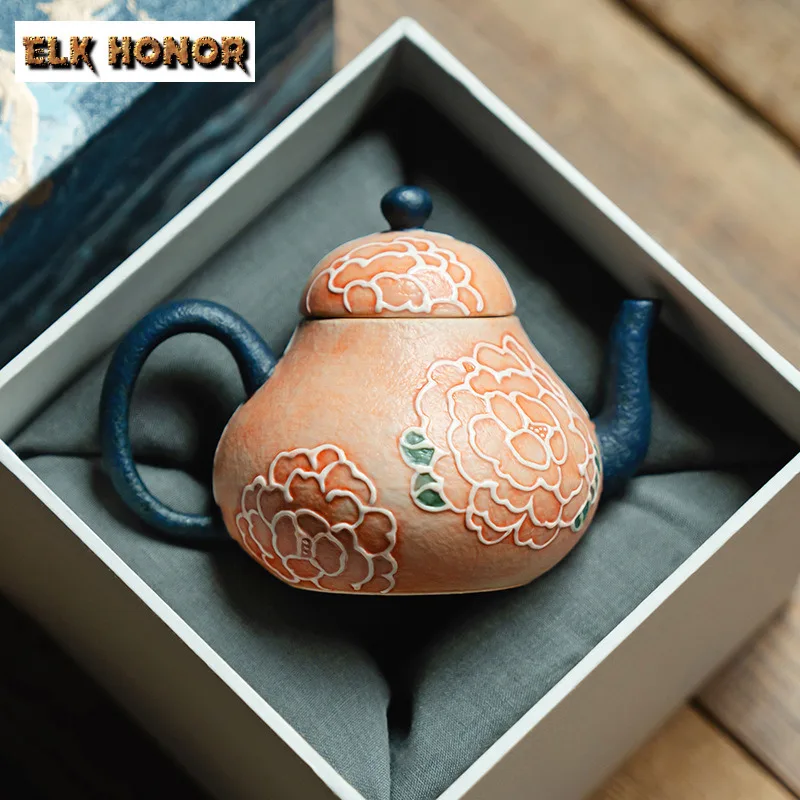 

90 мл рельефный чайник с цветком пиона, элегантный чайник для заварки чая, домашний чайник для замачивания чая с шариковым отверстием, подарок для чайной церемонии