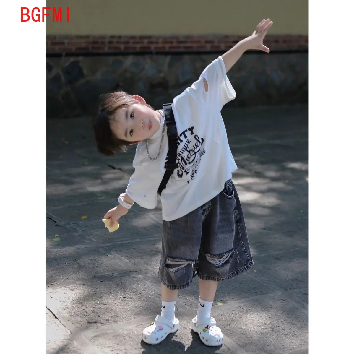 Kids Clothes Boys Letter Short Sleeved T-shirt Tops Denim Shorts Two Piece Suits 2025 Summer New Korean Fashion Streetwear Suits image 5