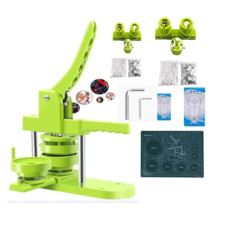 

Green DIY Badge Machine with Seclective Two Moulds (25/32/37mm)+two Cutters+200pcs+one Cutter Boardr