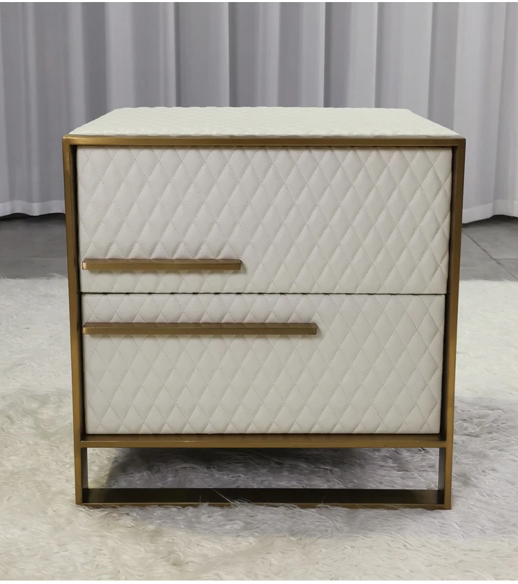 Modern Bedside Table Luxury Bedside Table Gold Stainless Steel Leather Bedside Table Bedroom Furniture