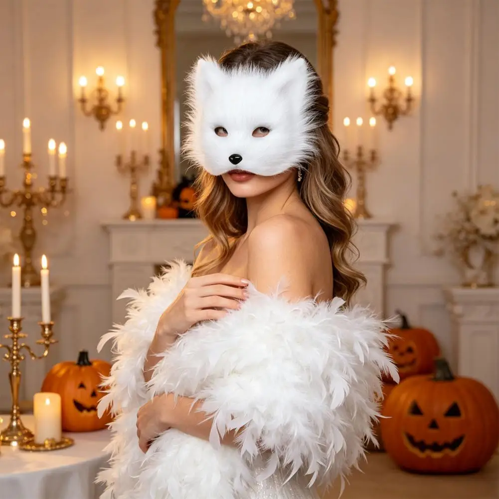 Plush Fox Cosplay Mask Fluffy Fox Tail Cosplay Costumes Props Fuzzy Fox Mask for Costume Party Anime Convention